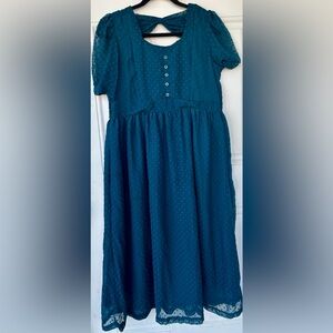 Vintage Teal Swiss Dot Midi Dress